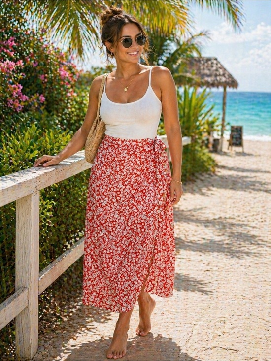 Lost + Wander Dresses & Skirts - Lost + Wander Anthropologie Floral Orange Wrap Maxi Skirt - Women's Small